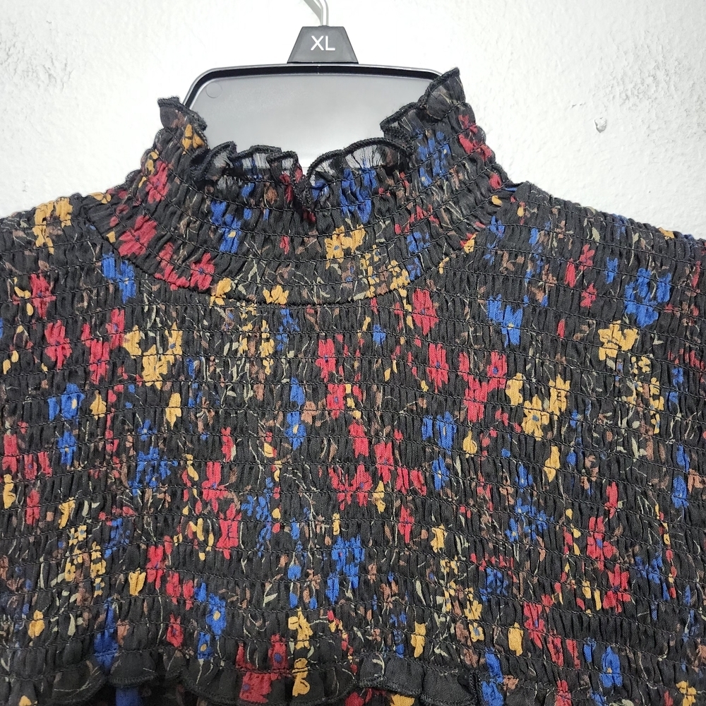 Laundry By Shelli Segal Floral Smocked Blouse - Black, Red, Blue, Yellow Size S - Picture 3 of 7